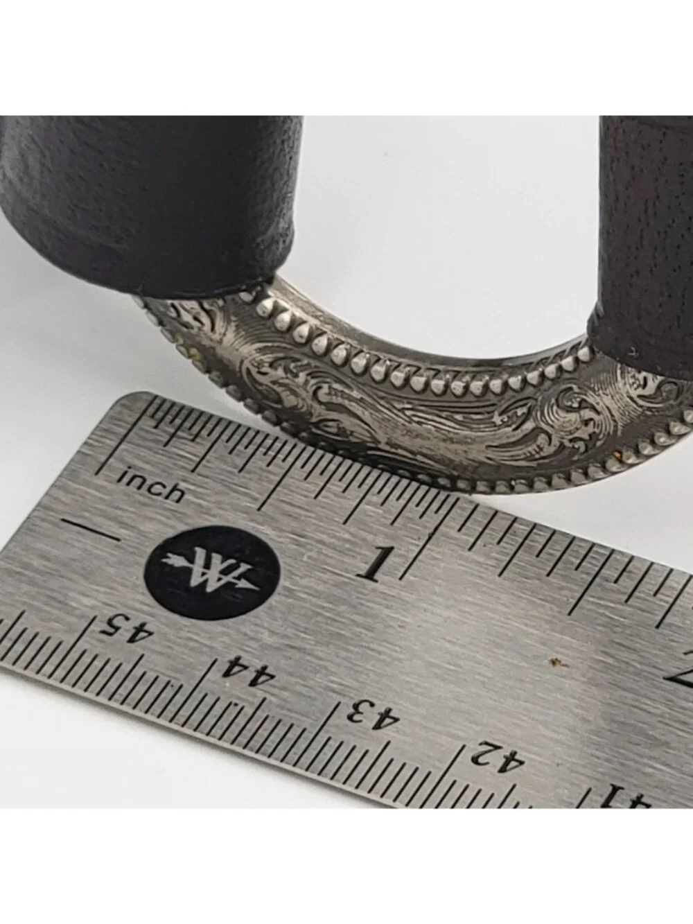 Vtg Nine West  Black Leather Belt With Ornate Silver-Tone Round Buckle